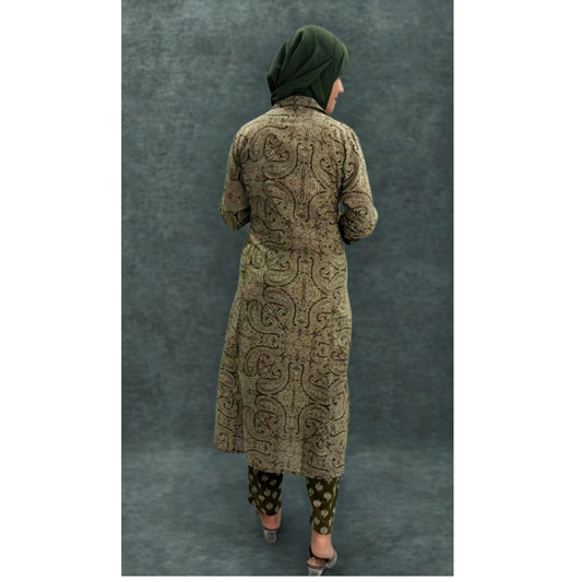 Olive Paisley Print Straight Kurta Set