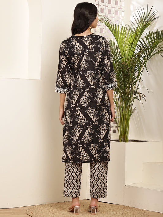 Elevate your ethnic wardrobe with this stunning Black Printed Kurta Set for women