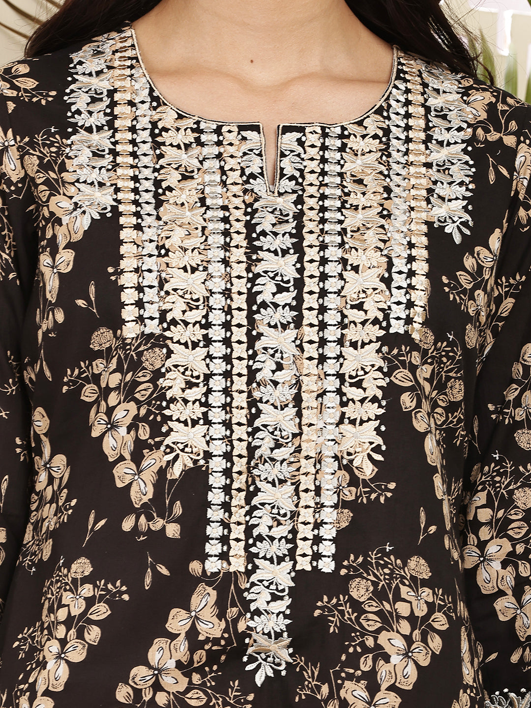 Elevate your ethnic wardrobe with this stunning Black Printed Kurta Set for women