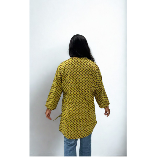 Mustard Ethnic Print short Kurti
