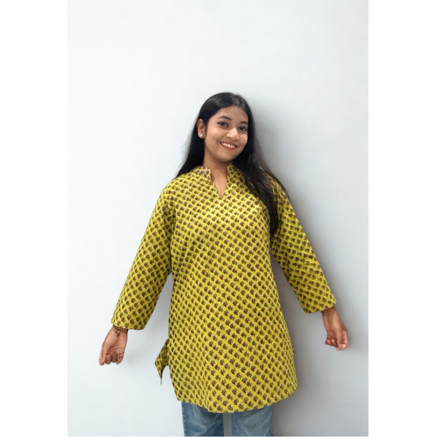 Mustard Ethnic Print short Kurti