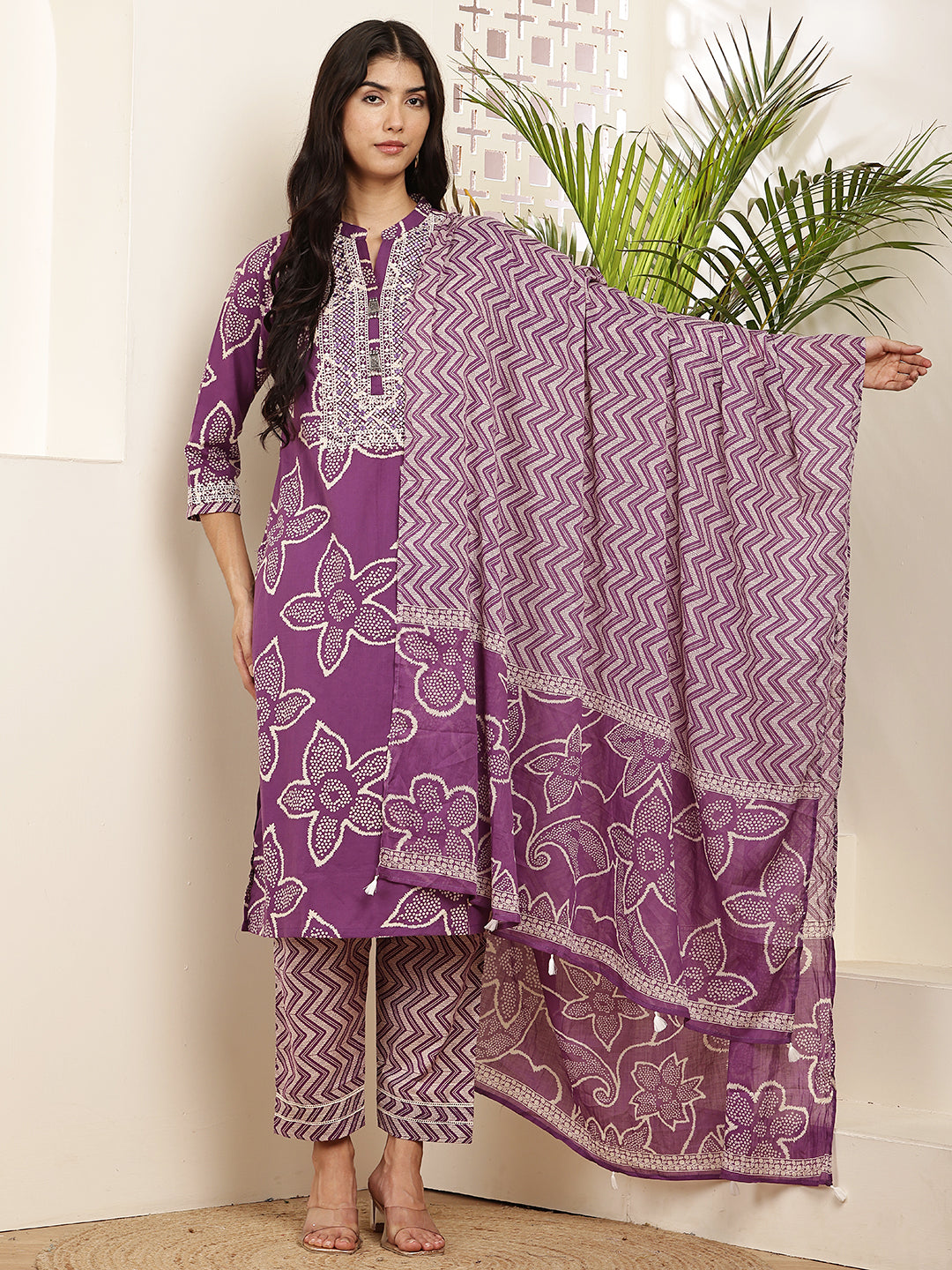 Elegant Purple Printed Cotton Kurta Set for Women