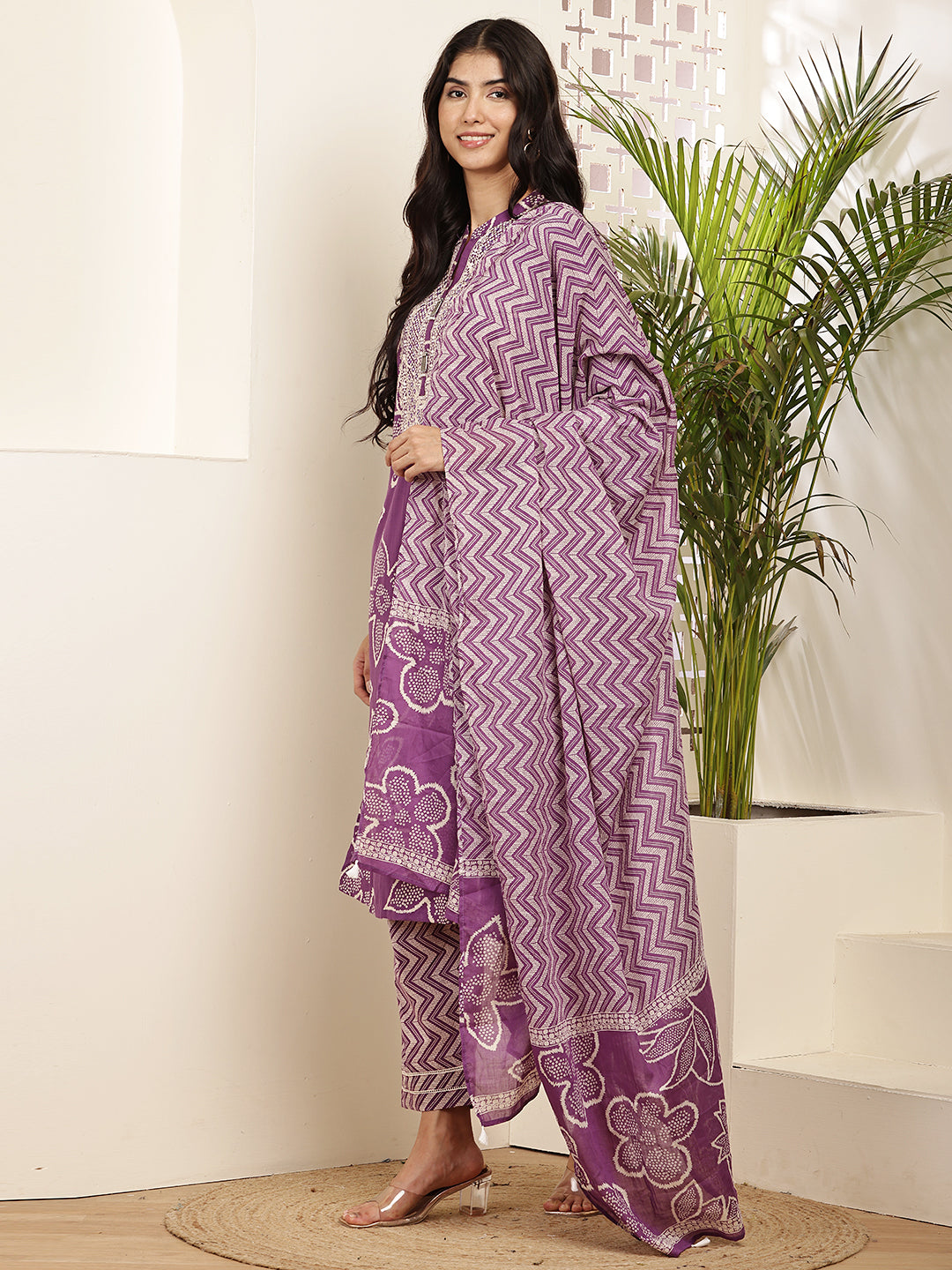 Elegant Purple Printed Cotton Kurta Set for Women