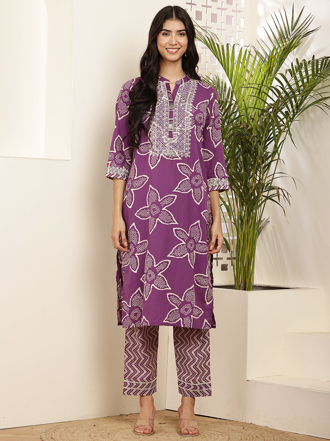 Elegant Purple Printed Cotton Kurta Set for Women