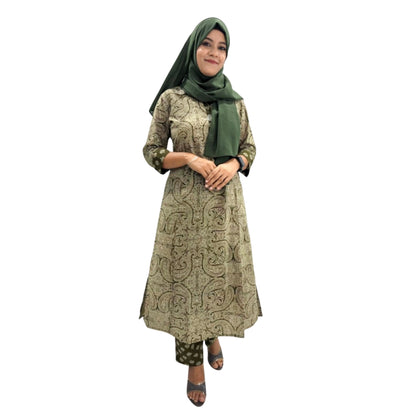 Olive Paisley Print Straight Kurta Set