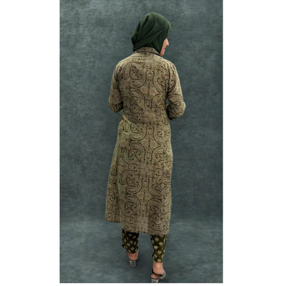 Olive Paisley Print Straight Kurta Set
