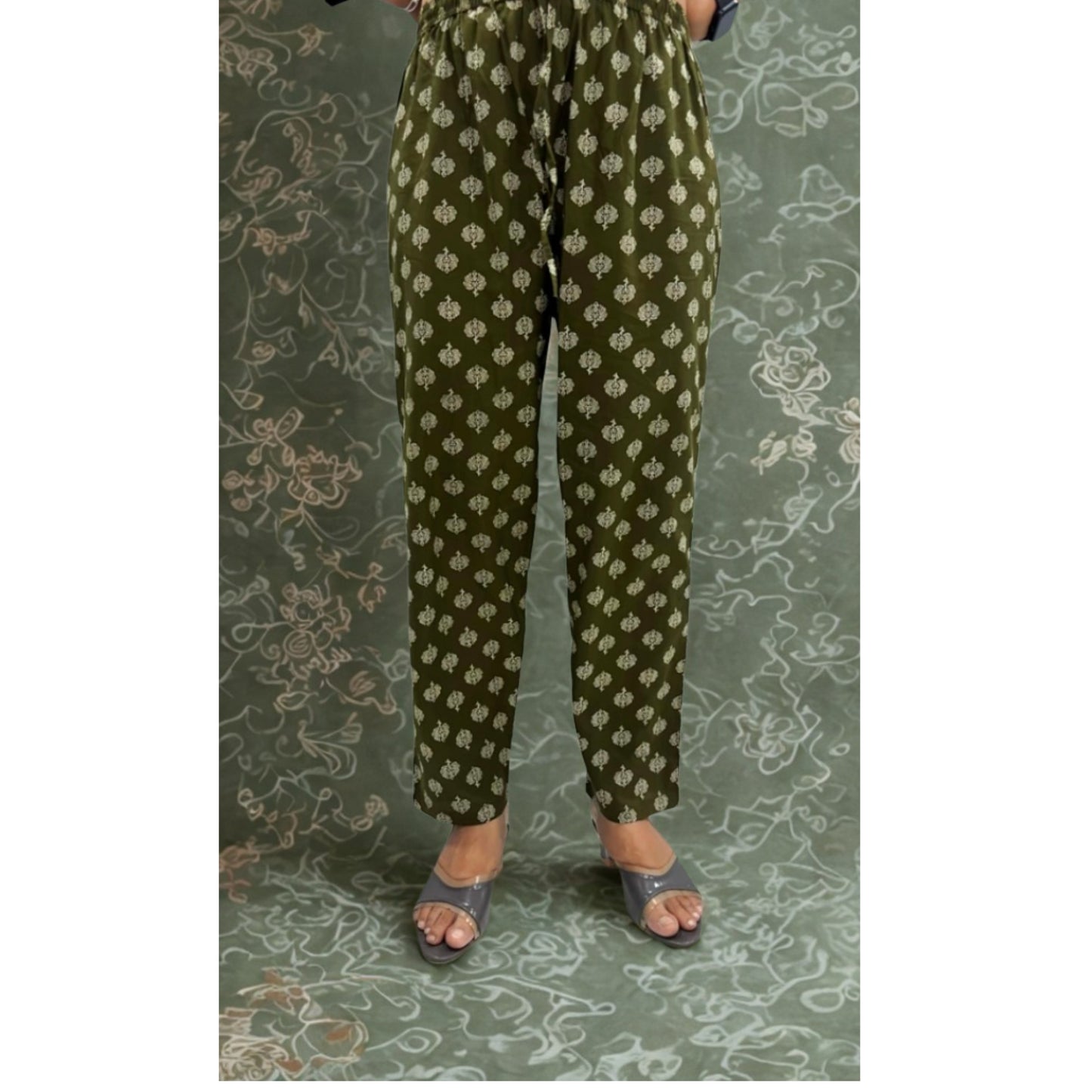 Olive Paisley Print Straight Kurta Set