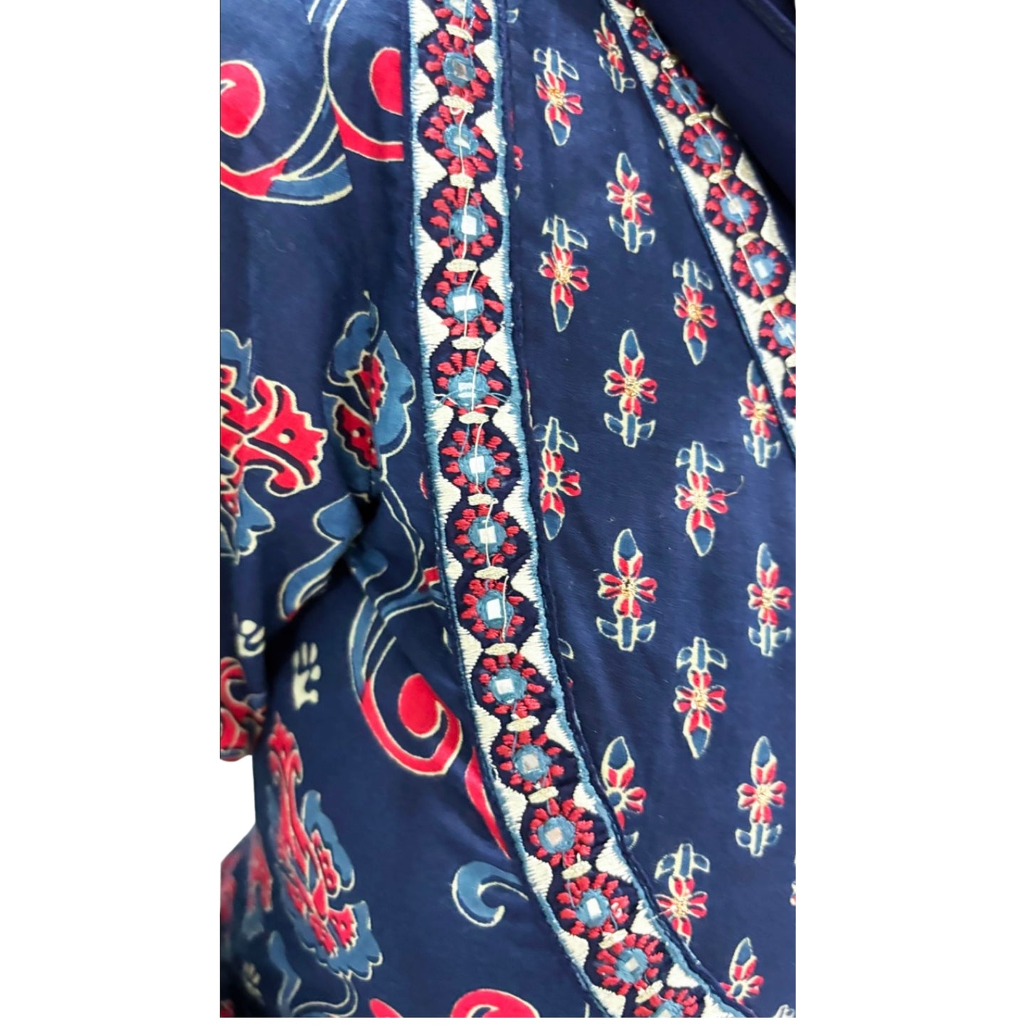 Indigo Floral Printed Ethnic Gown With Dupatta