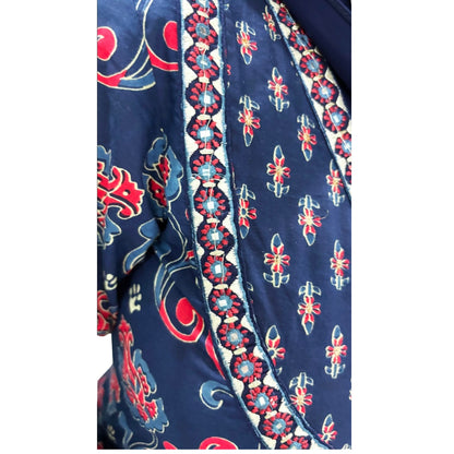 Indigo Floral Printed Ethnic Gown With Dupatta