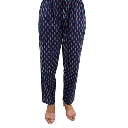 Indigo Floral Printed Ethnic Gown With Dupatta