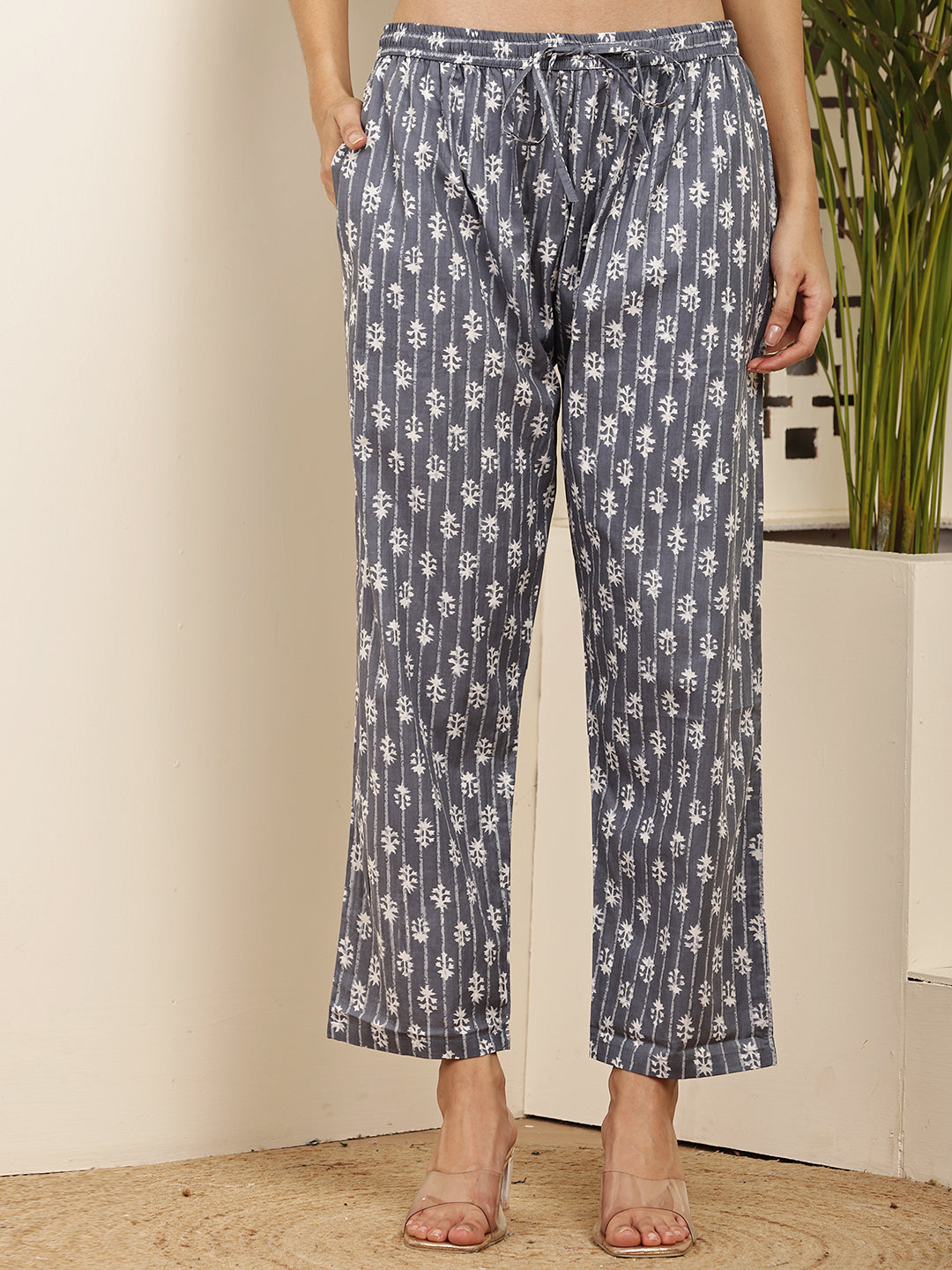 Charcoal Grey Cotton Printed Kurta Set with Dupatta