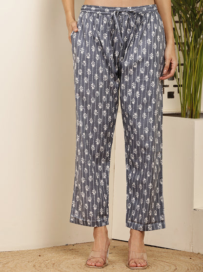 Charcoal Grey Cotton Printed Kurta Set with Dupatta