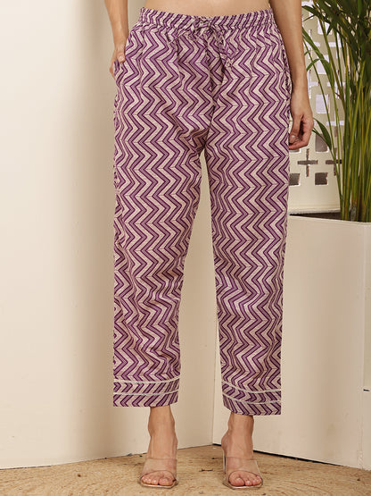 Elegant Purple Printed Cotton Kurta Set for Women