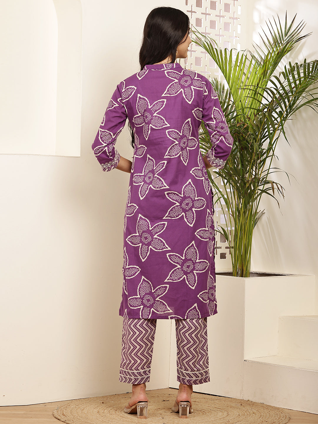 Elegant Purple Printed Cotton Kurta Set for Women