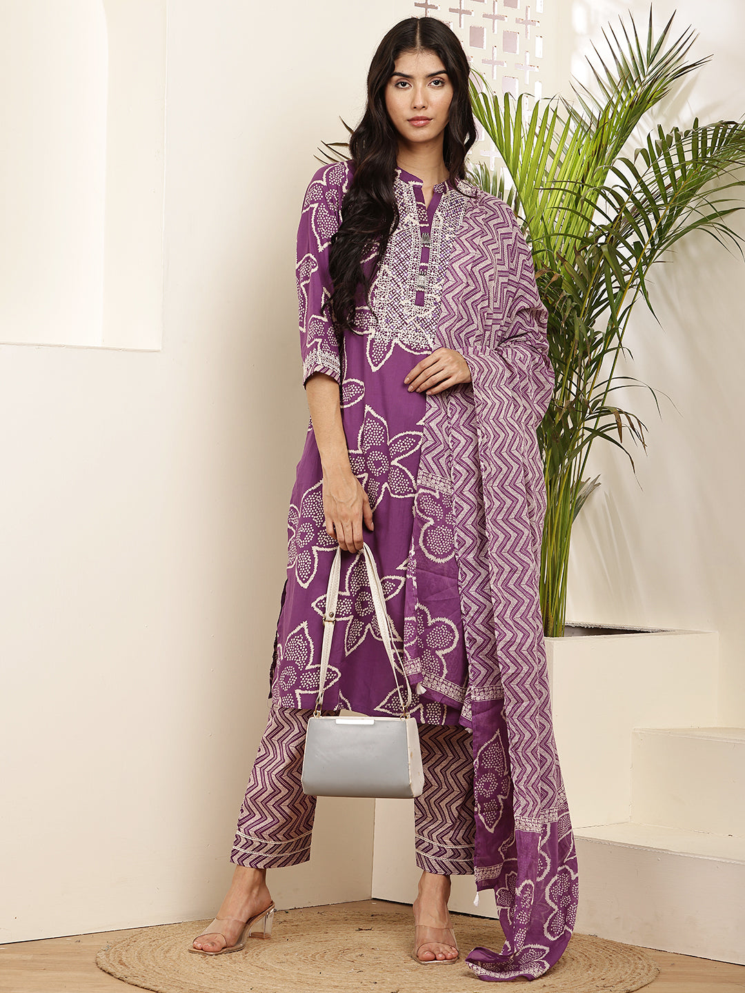 Elegant Purple Printed Cotton Kurta Set for Women