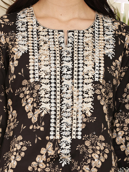 Elevate your ethnic wardrobe with this stunning Black Printed Kurta Set for women