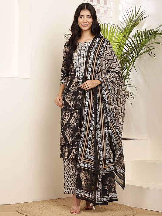 Elevate your ethnic wardrobe with this stunning Black Printed Kurta Set for women