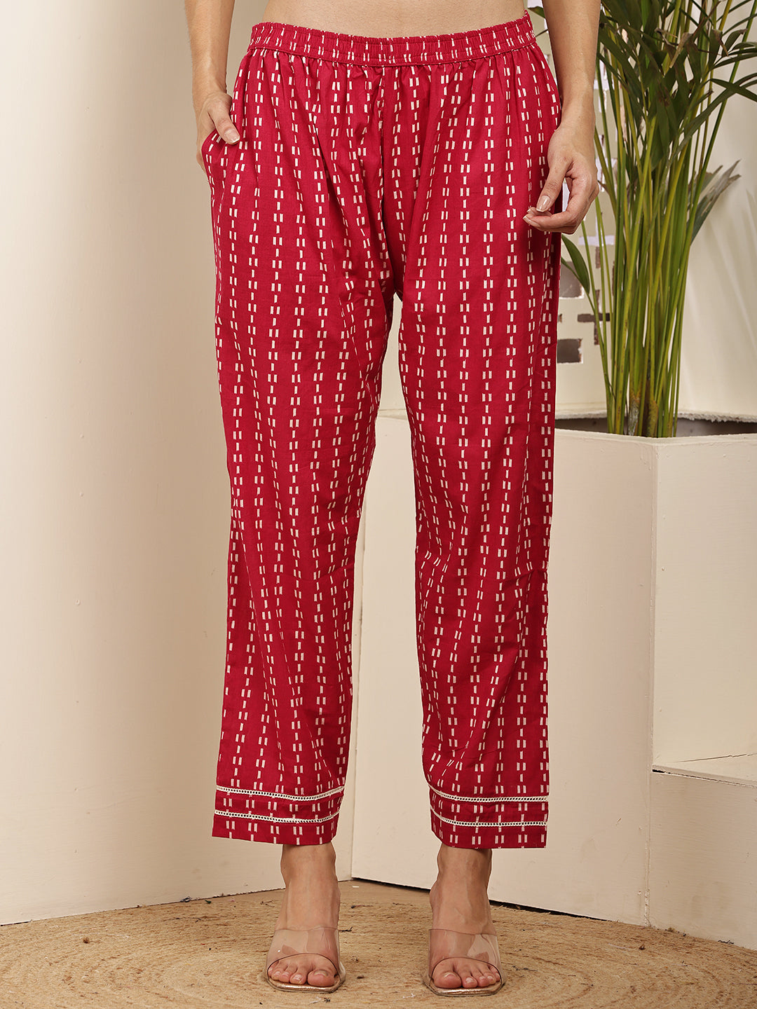 Graceful Red Cotton Printed Kurta Set with Dupatta for Women