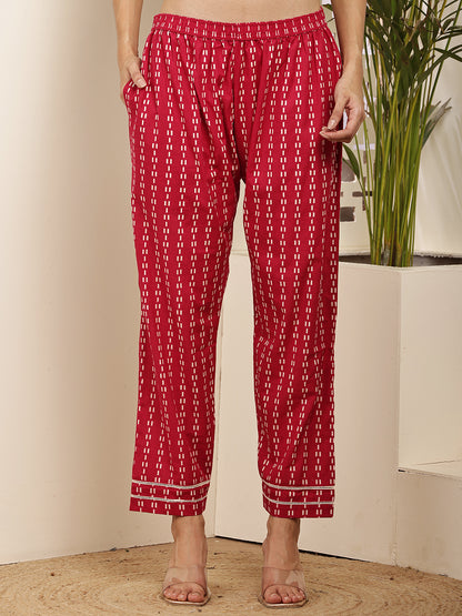 Graceful Red Cotton Printed Kurta Set with Dupatta for Women