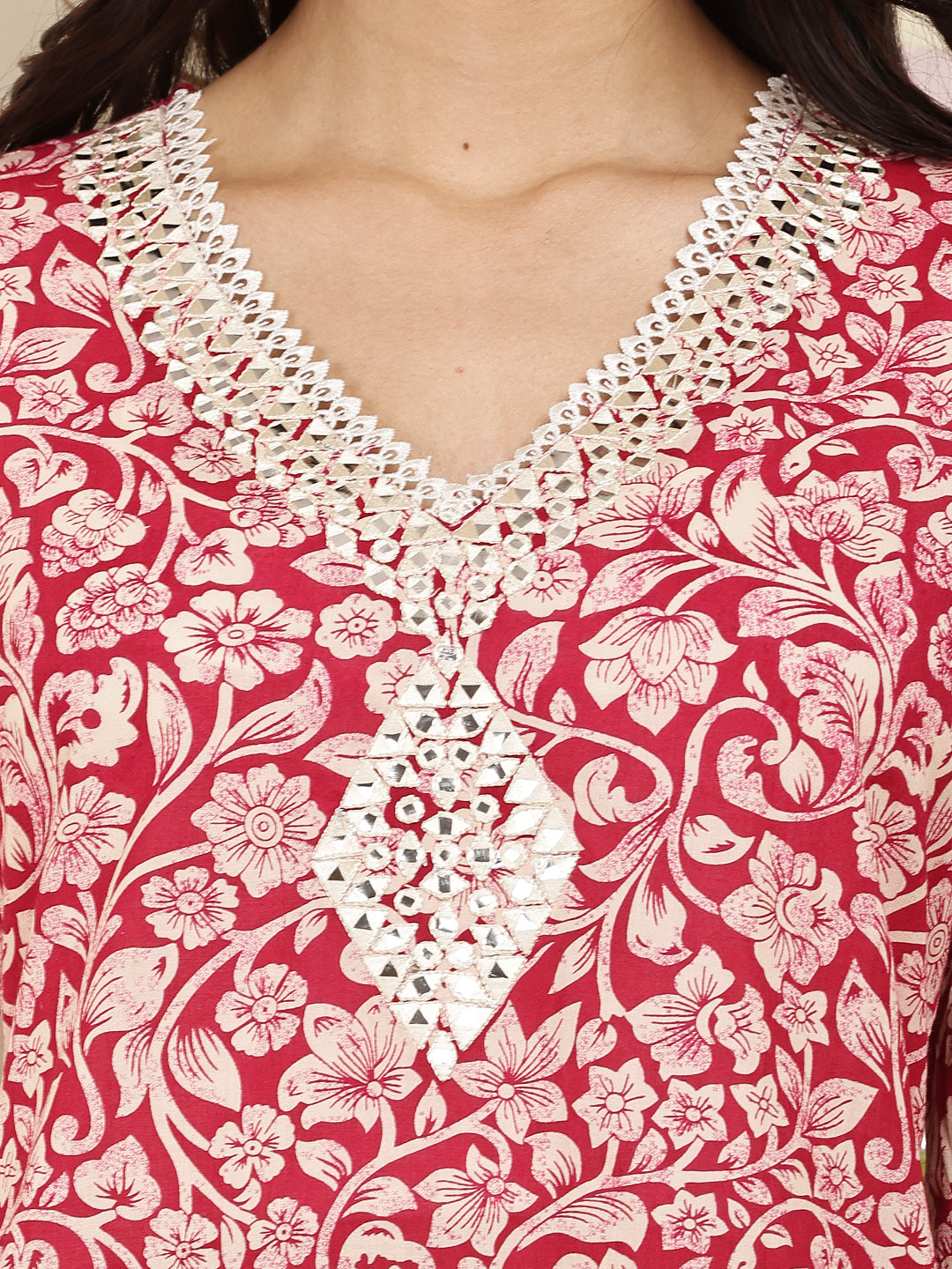 Graceful Red Cotton Printed Kurta Set with Dupatta for Women