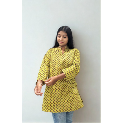 Mustard Ethnic Print short Kurti