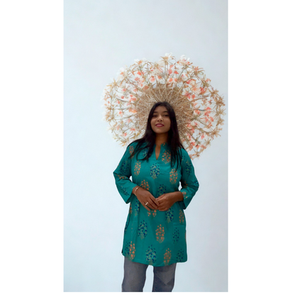 Teal Floral Print Short Kurti