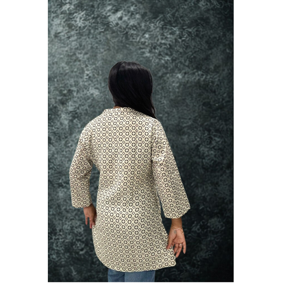 Cream Geometric Print Short Kurti