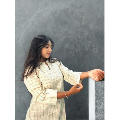 Cream Geometric Print Short Kurti