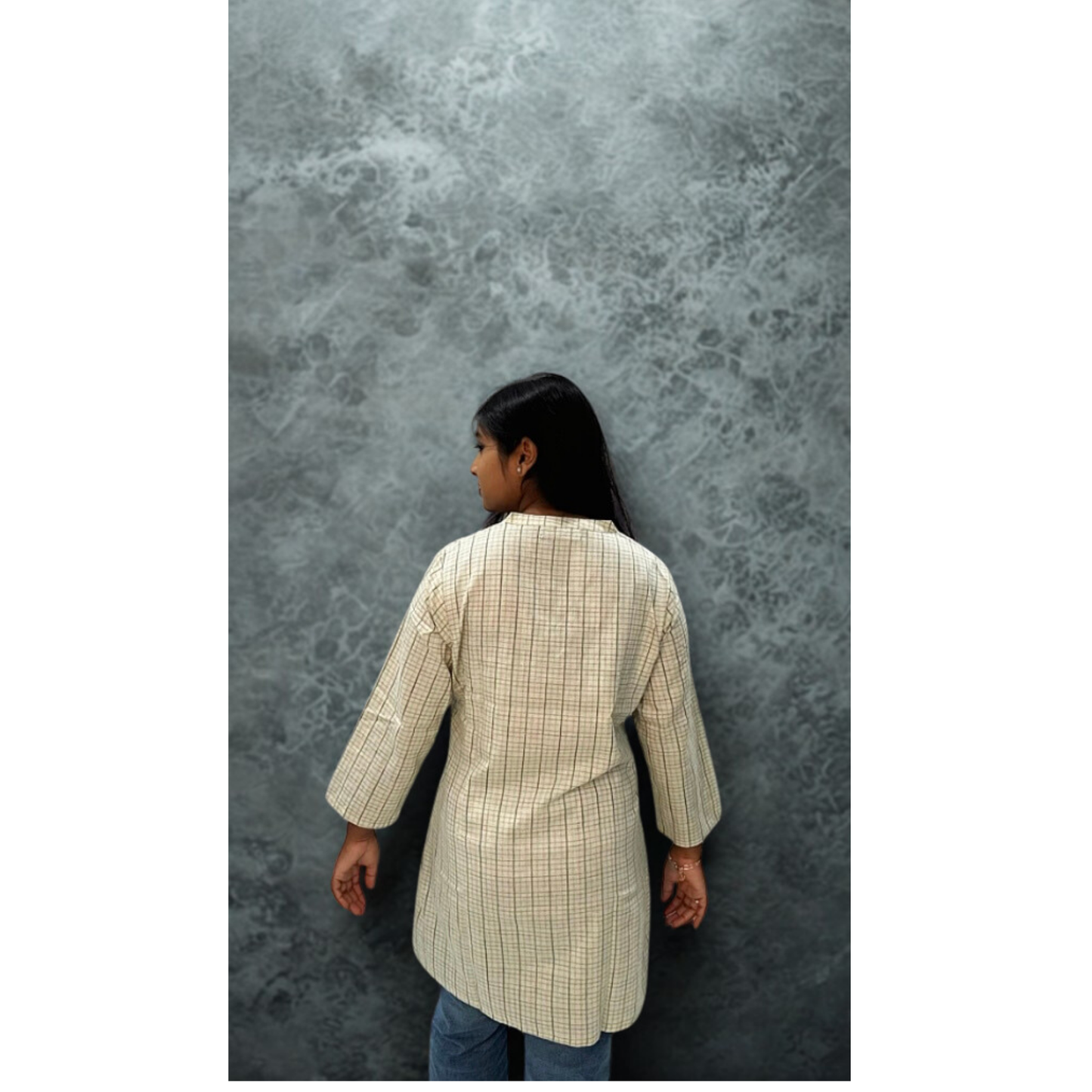 Cream Geometric Print Short Kurti