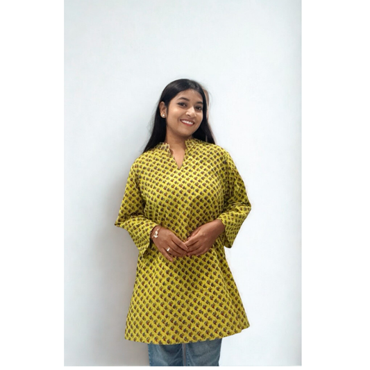 Mustard Ethnic Print short Kurti