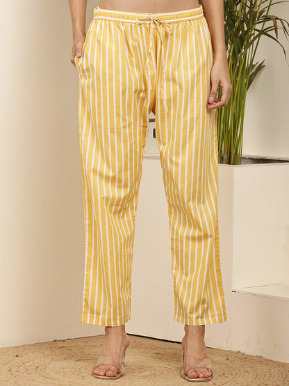 Yellow Floral Printed Cotton Kurta Set with Dupatta